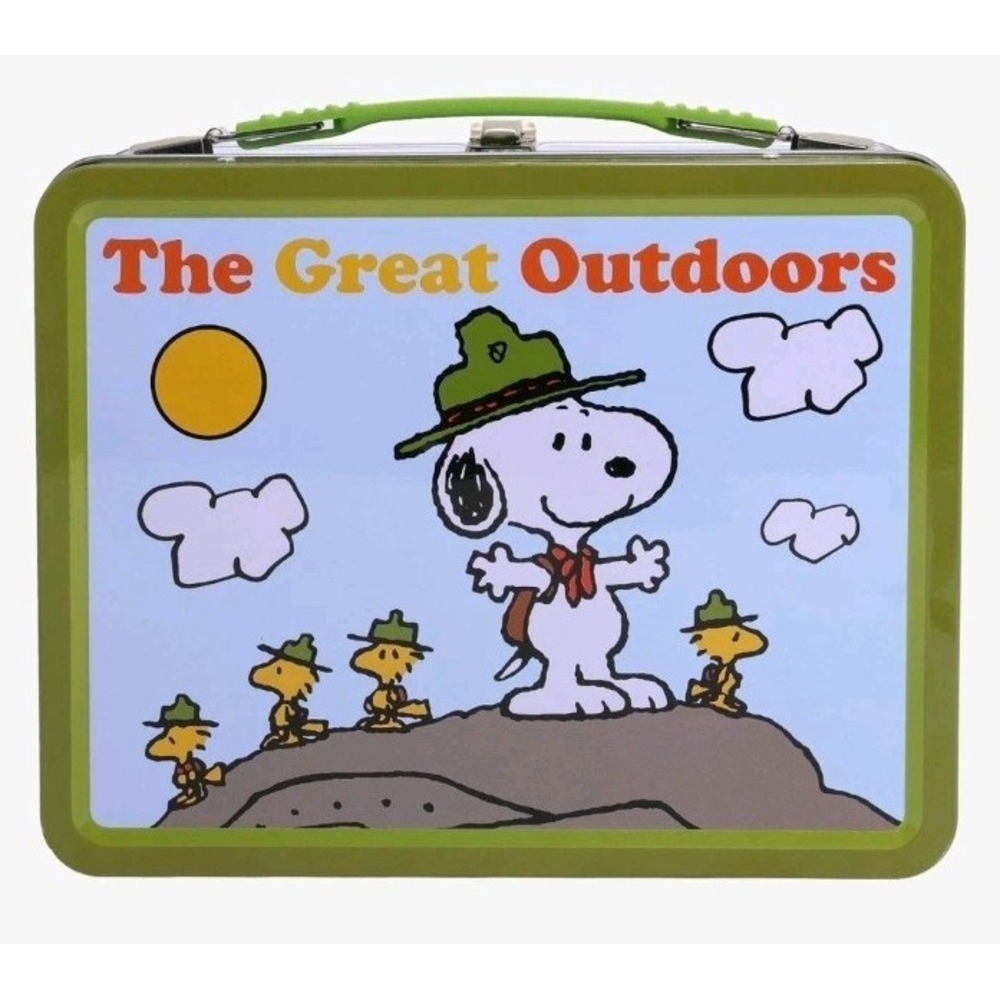Peanuts CAMP SNOOPY The Great Outdoors Tin Metal Lunch Box 8x4x6 NEW Collectible